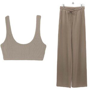 NWT Hey Babe Mocha Lounge Pants & Cropped Top Set Small